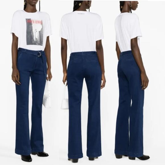 New $228 FRAME D-Belt High Waist Flare Jeans Wide Leg Denim Indigo Blue Bootcut - Picture 16 of 16